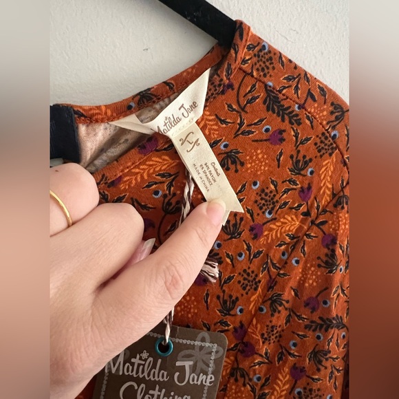 Matilda Jane Floral Tiered Babydoll Top Large Burnt Orange Tie Back - Picture 2 of 4